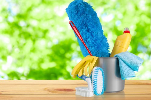Office cleaning team working in a Sutton business reception area