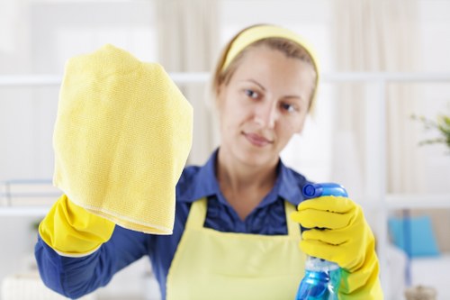 Professional home cleaner preparing a living room clean in Sutton