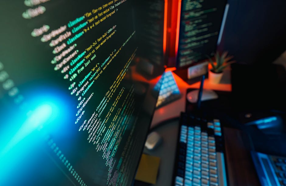 Close-up of a computer screen displaying a colorful code editor with lines of programming syntax, including keywords like 'error', 'message', 'success', and 'response' in various colors such as yellow